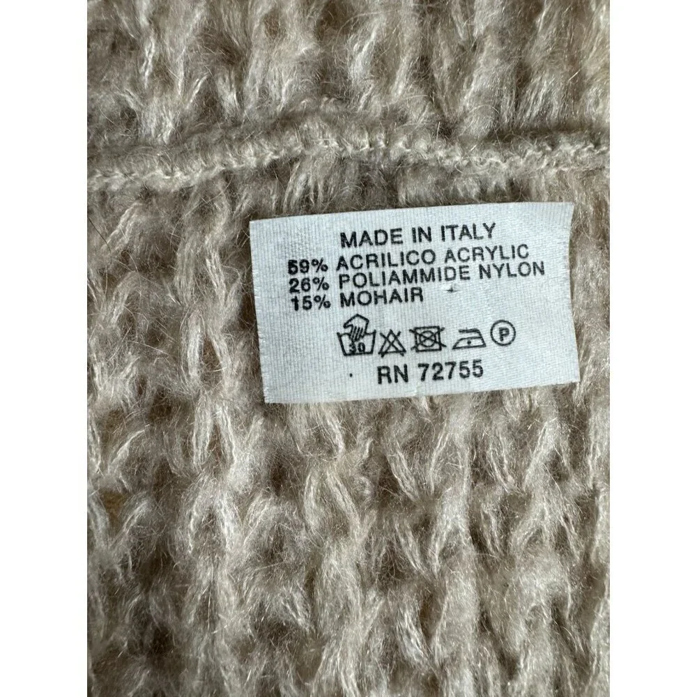 Made in Italy Mohair Blend Chunky Knit Infinity Scarf Beige Tan Soft Cozy
